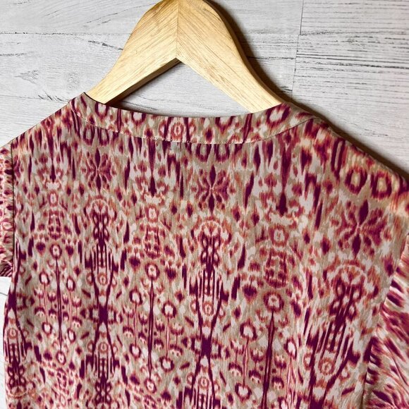Joie Blouse Womens Size XS Pink Purple 100% Silk Bohemian Abstract Design V Neck - Picture 11 of 12